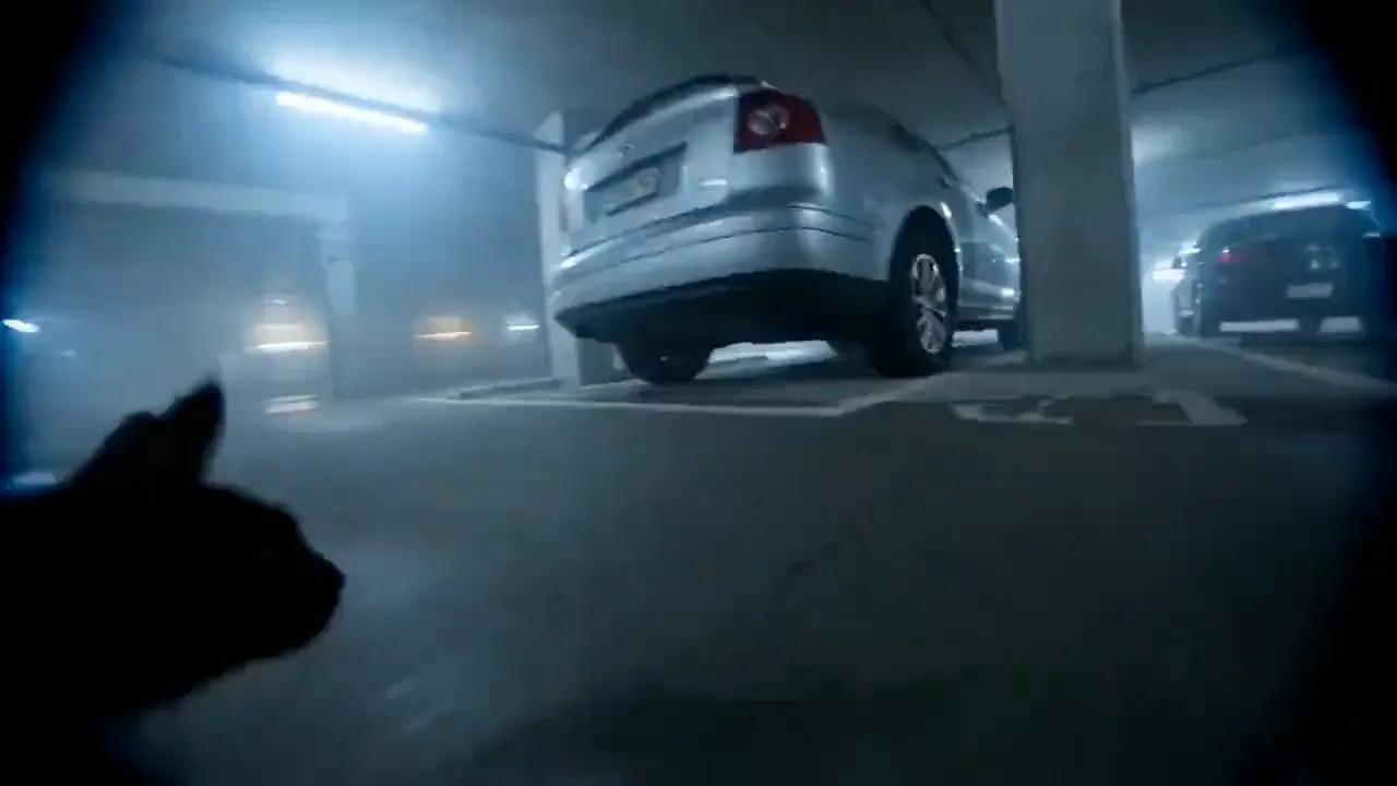 Seedance 2.0 example — a moody parking-garage scene at night