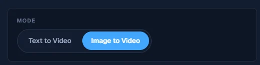 Seedance 2.0 Mini interface — choosing Text to Video or Image to Video mode