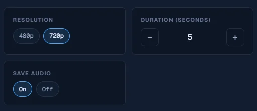 Seedance 2.0 Mini interface — resolution, duration, and audio controls